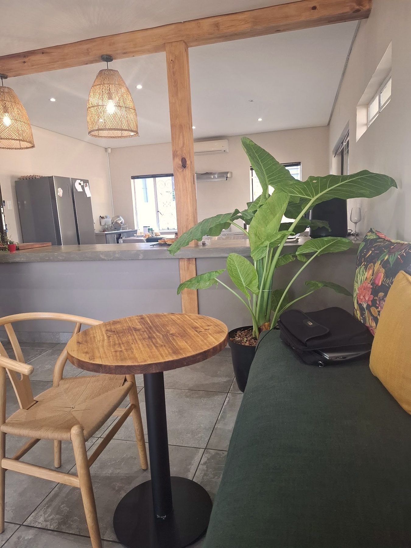 Tables and plants inside